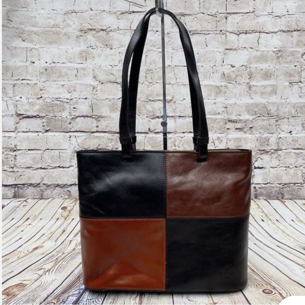 Patricia Nash Braden Tote/Purse: Colorblock Black Tan Leather